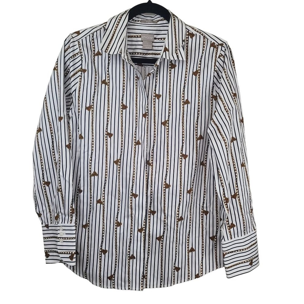 Chico's Womens Top Shirt Size 1 Small Long Sleeve Button Up Top Cotton